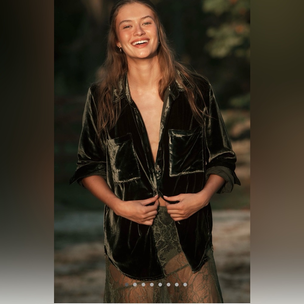 Pilcro Olive Green Velvet Button-Down Shirt
